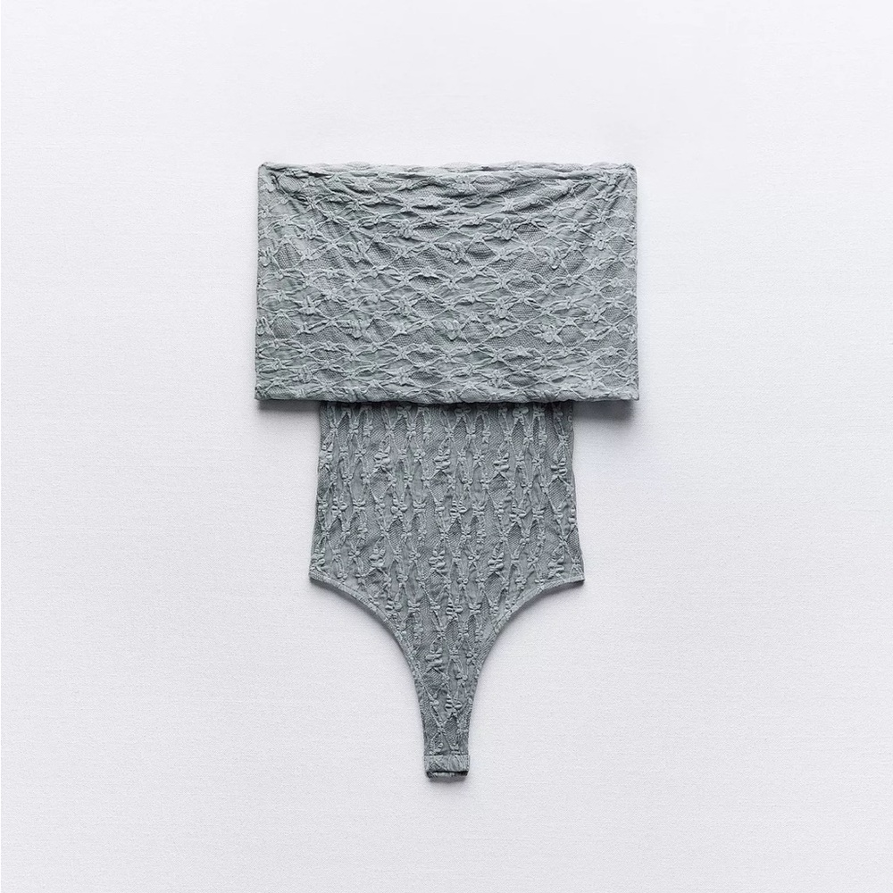 ZARA Blue-Gray Lace Bodysuit and Skirt Set